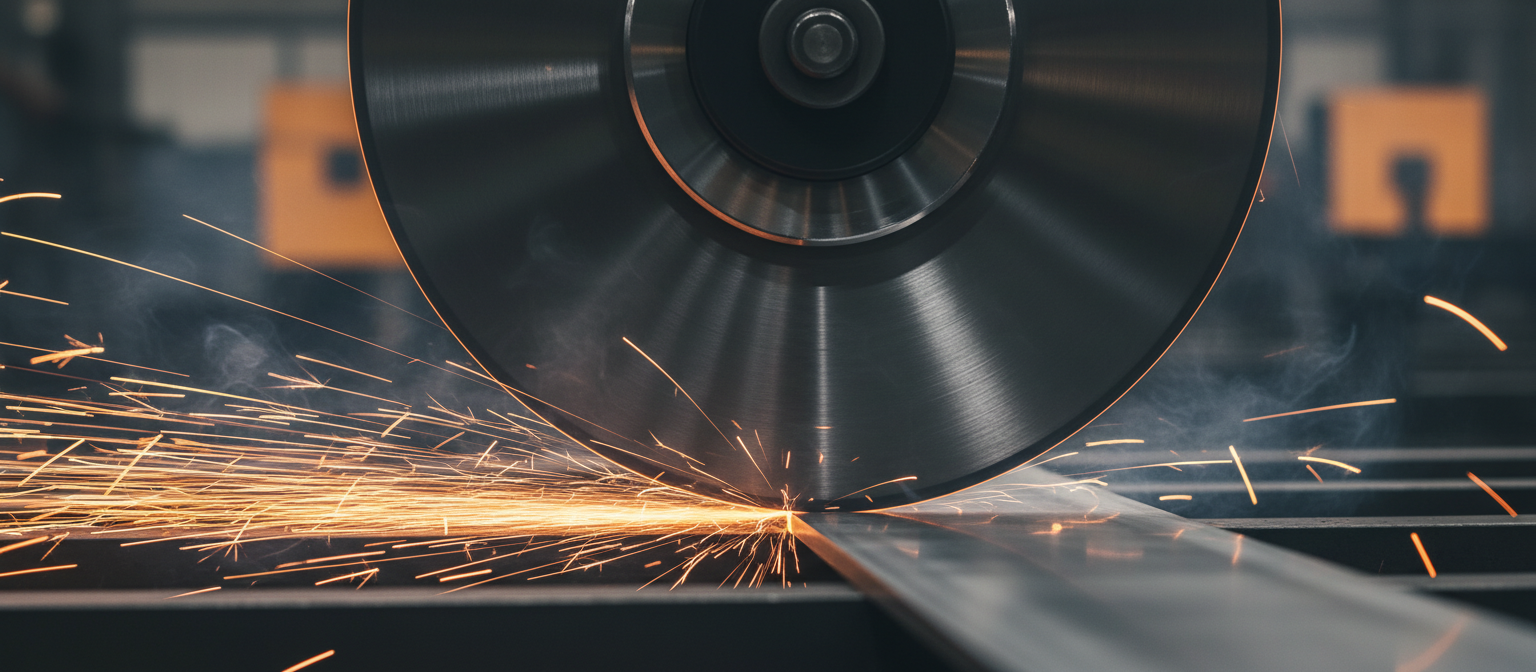 Industrial metal cutting machine with sparks